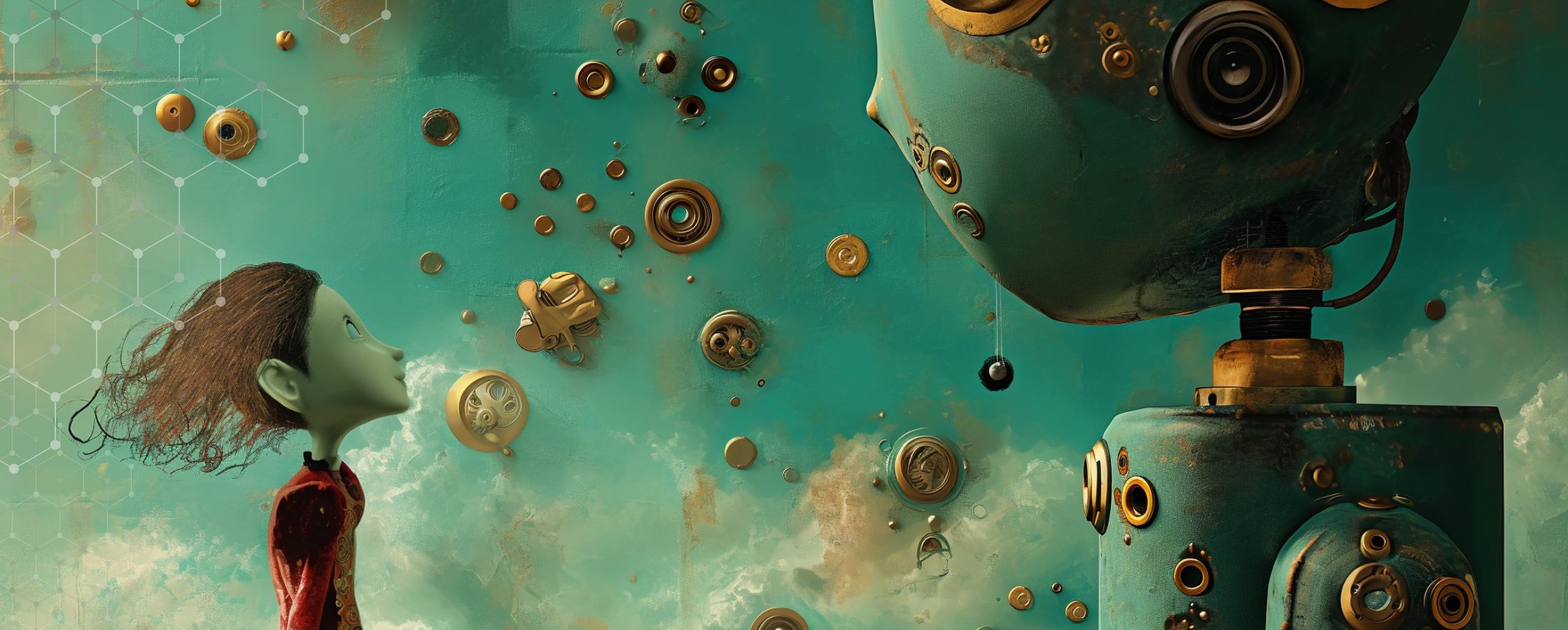 MA Blog Banner – Ethical AI (1) AI generated imaged of a young girl interacting with a robot. Symbolises the ethical use of AI